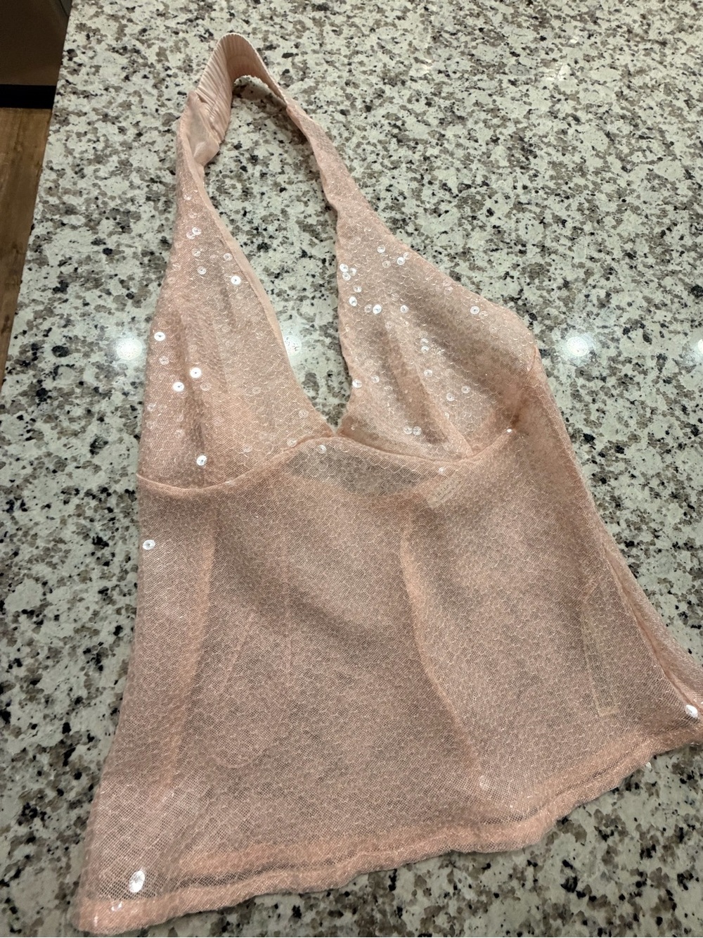 Sequin Halter Bandeau Top in Blush Pink
